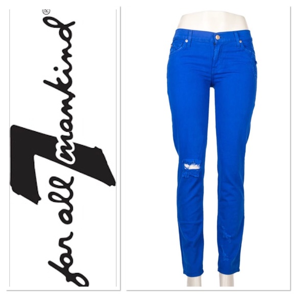 7 For All Mankind Denim - EUC 7FAM Blue Distressed slim cigarette jeans sz28